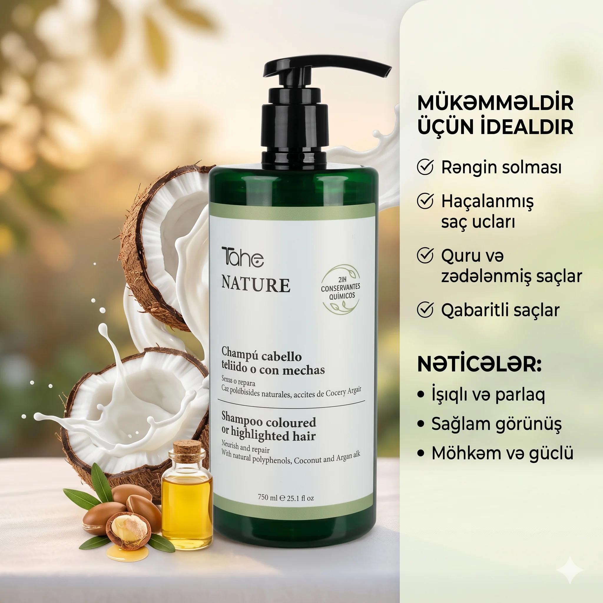 Tahe Nature Shampoo coloured or highlighted hair 750ml - миниатюра 4