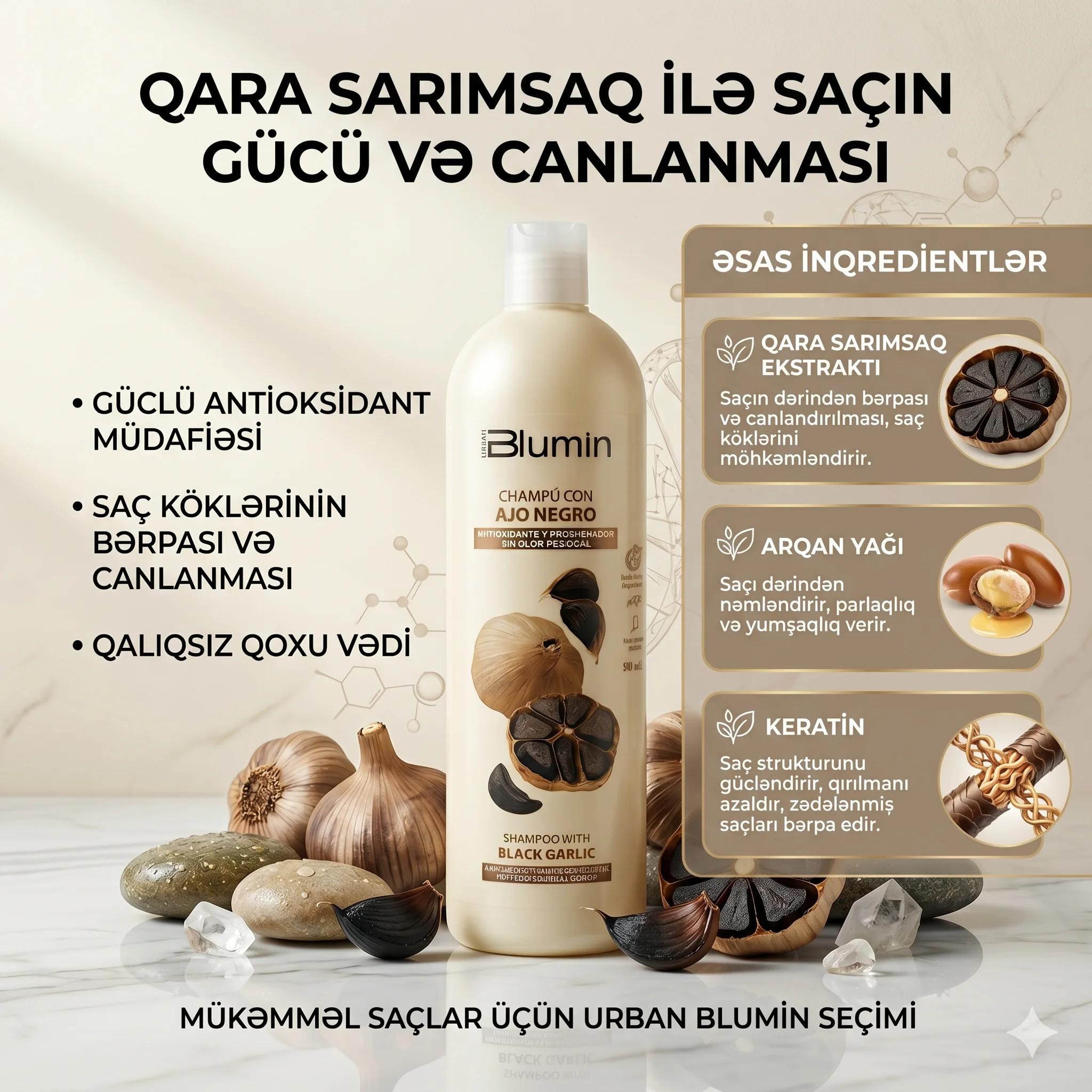 BLUMIN Shampoo with black garlic 1000ml - миниатюра 3