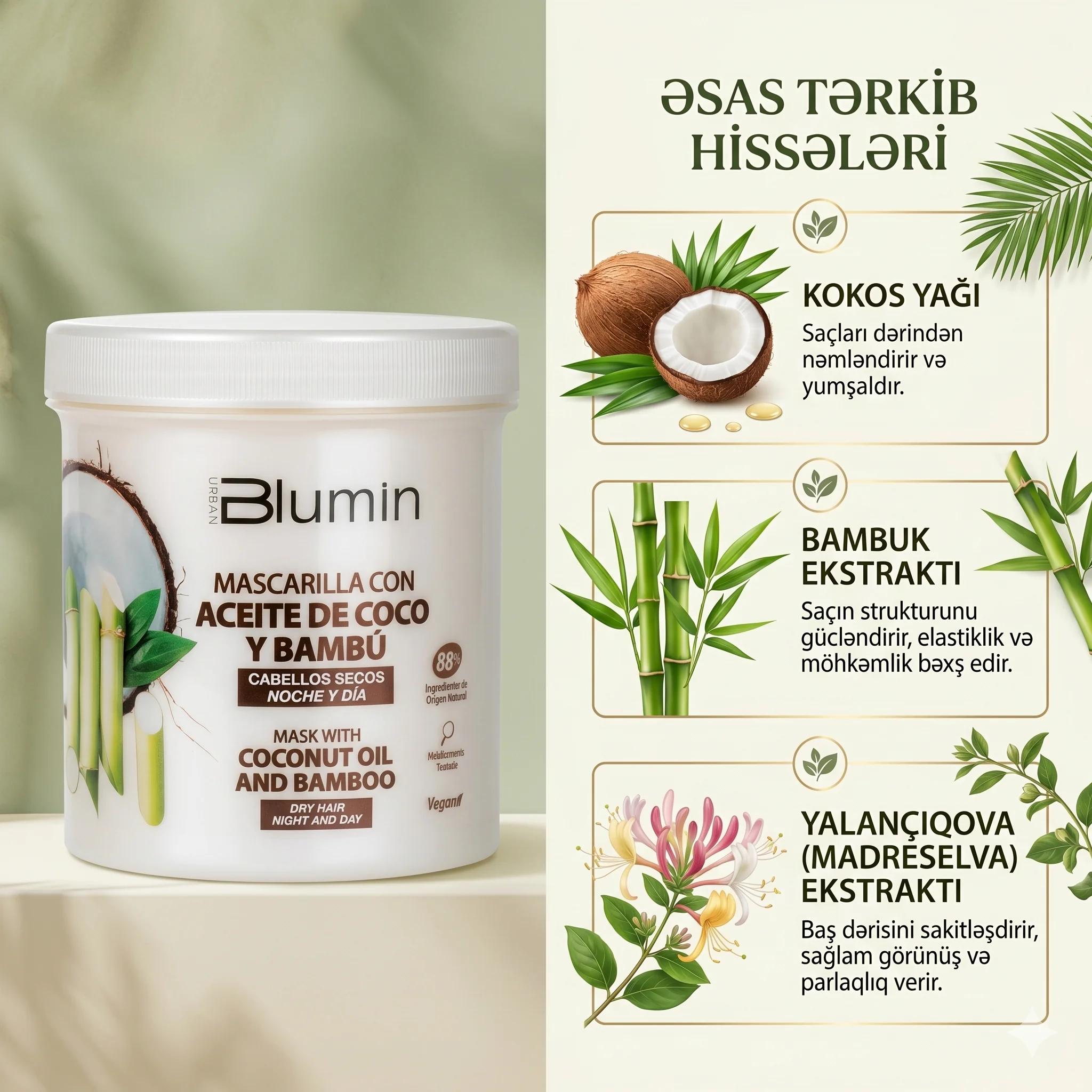 BLUMIN Mask with coconut oil and bamboo 700ml - миниатюра 3
