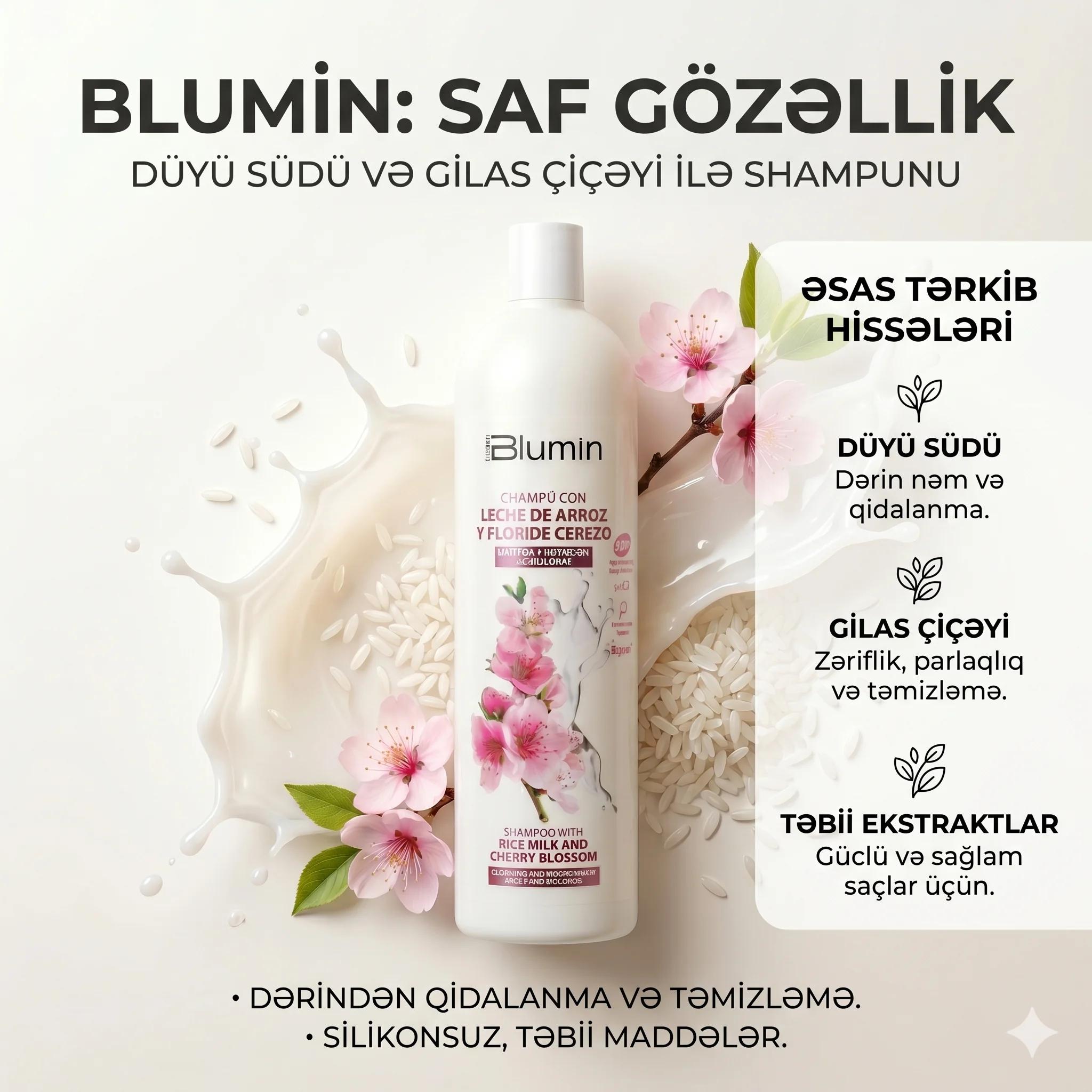 BLUMIN Shampoo with rice milk and cherry blossom 1000ml - миниатюра 3
