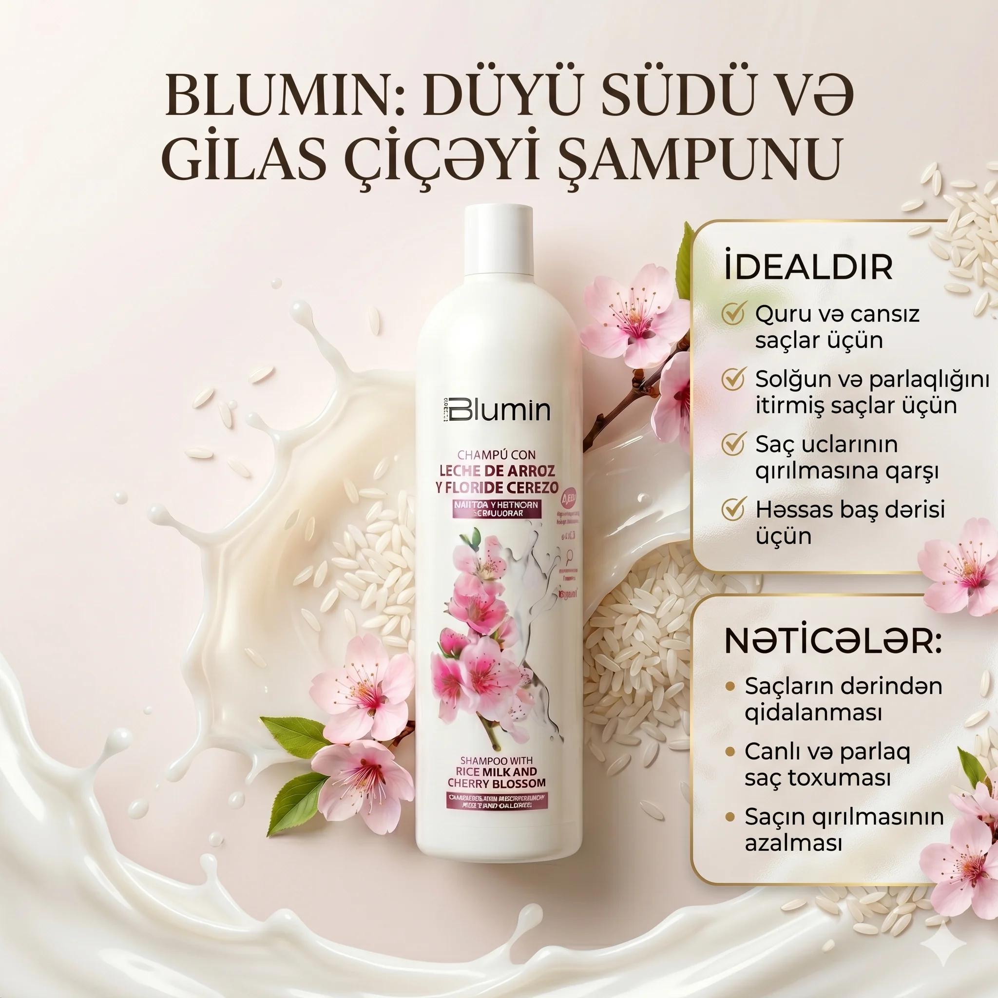 BLUMIN Shampoo with rice milk and cherry blossom 1000ml - миниатюра 4
