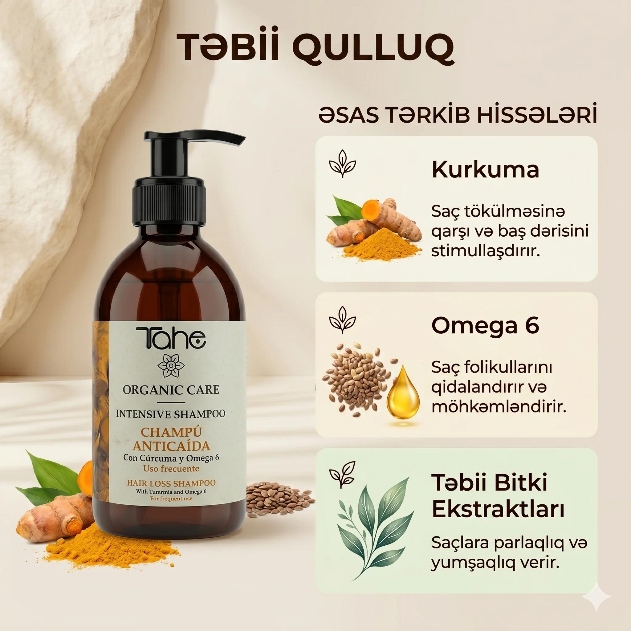 Tahe Organic Care INTENSIVE SHAMPOO ANTICAIDA 300 ML - миниатюра 3