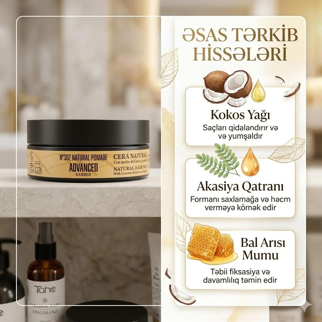 A.BARBER-Nº302 NATURAL POMADE 100ML (CERA NATURAL C/AC. COCO) - миниатюра 3
