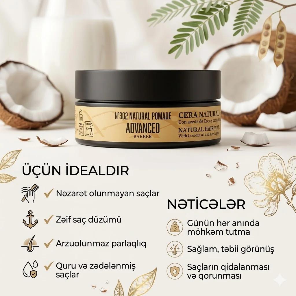 A.BARBER-Nº302 NATURAL POMADE 100ML (CERA NATURAL C/AC. COCO) - миниатюра 4