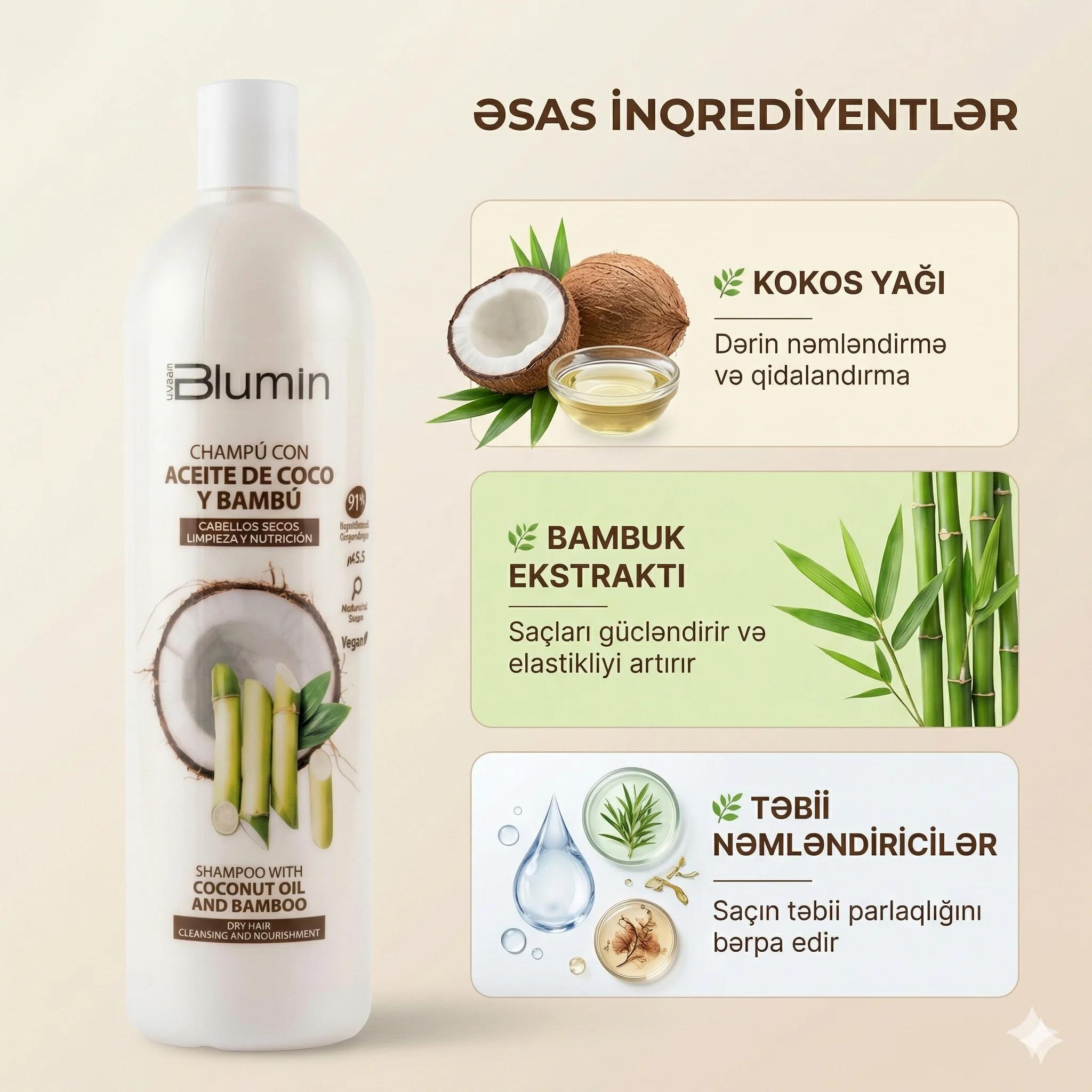 BLUMIN Shampoo with Coconut and Bamboo 1000ml - миниатюра 3