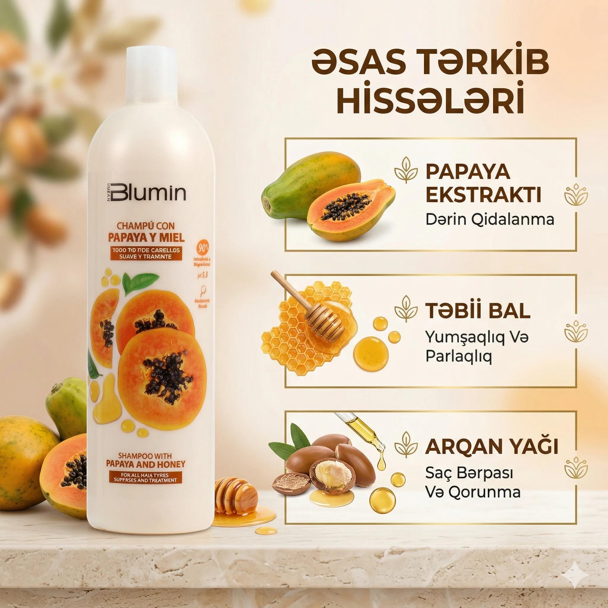 BLUMIN Shampoo with Papaya and Honey 1000ml - миниатюра 3