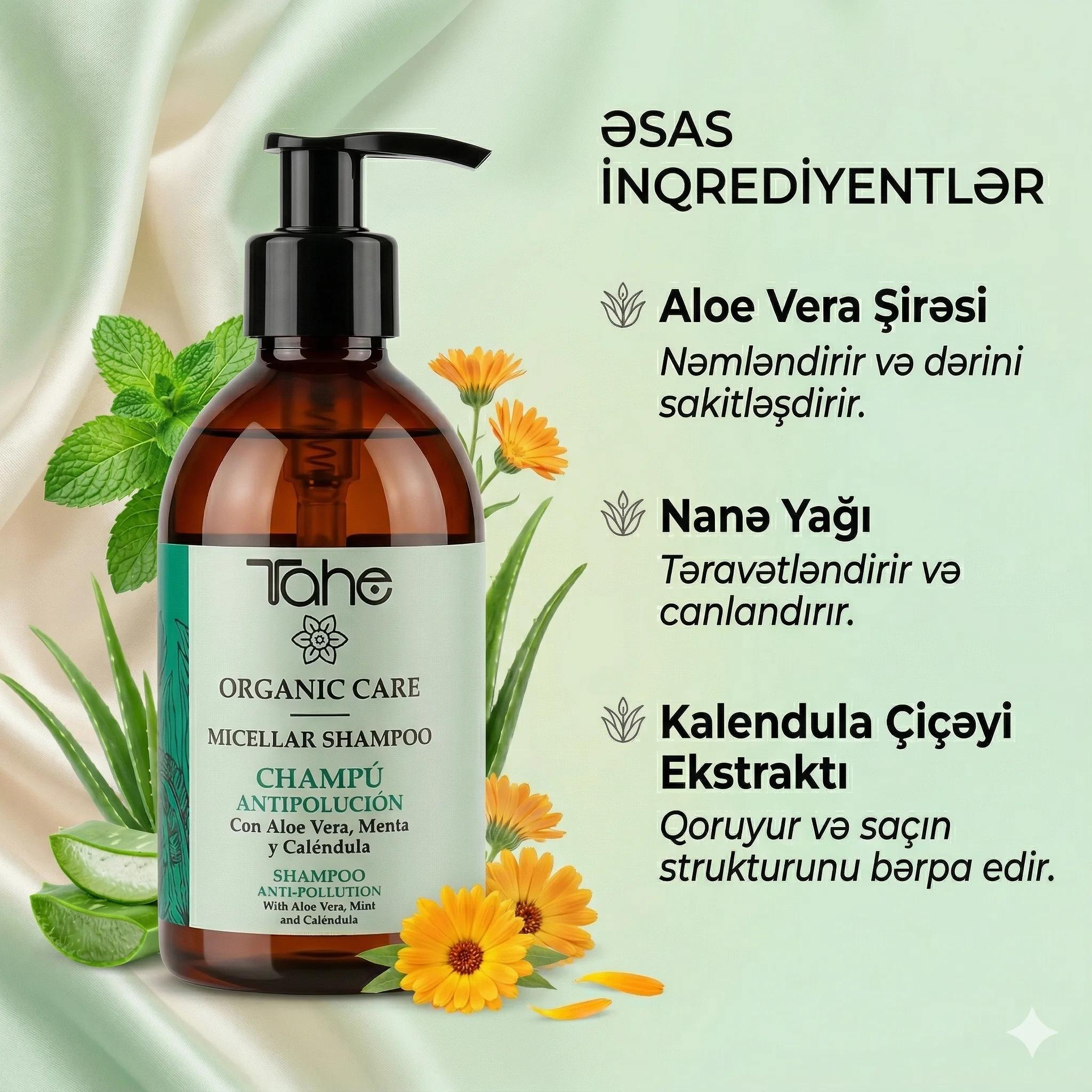 Tahe Organic Care MICELLAR SHAMPOO -CH. ANTIPOLUCION 300 ML - миниатюра 3