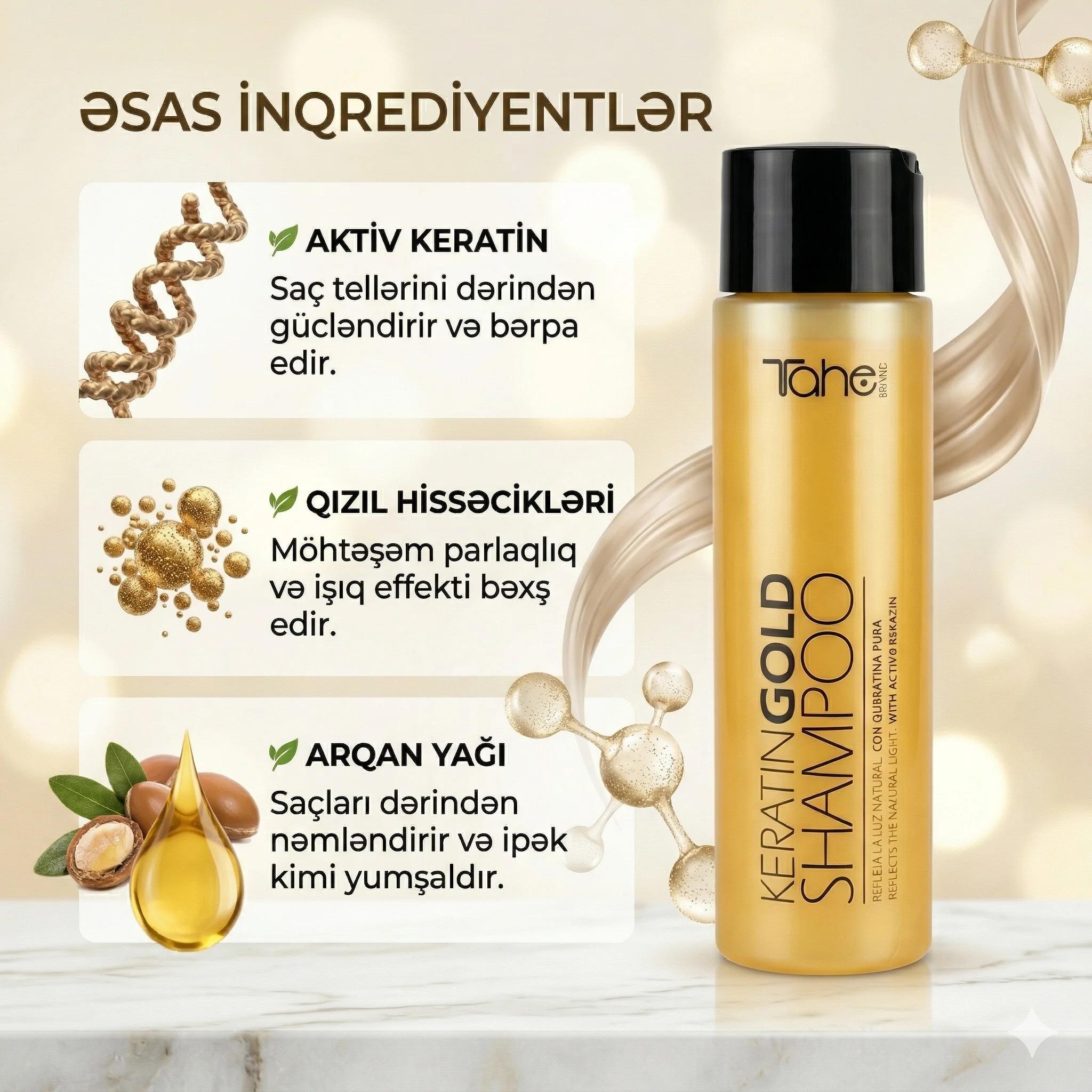 Tahe Keratin Gold Shampoo Yellow 300ml - миниатюра 3