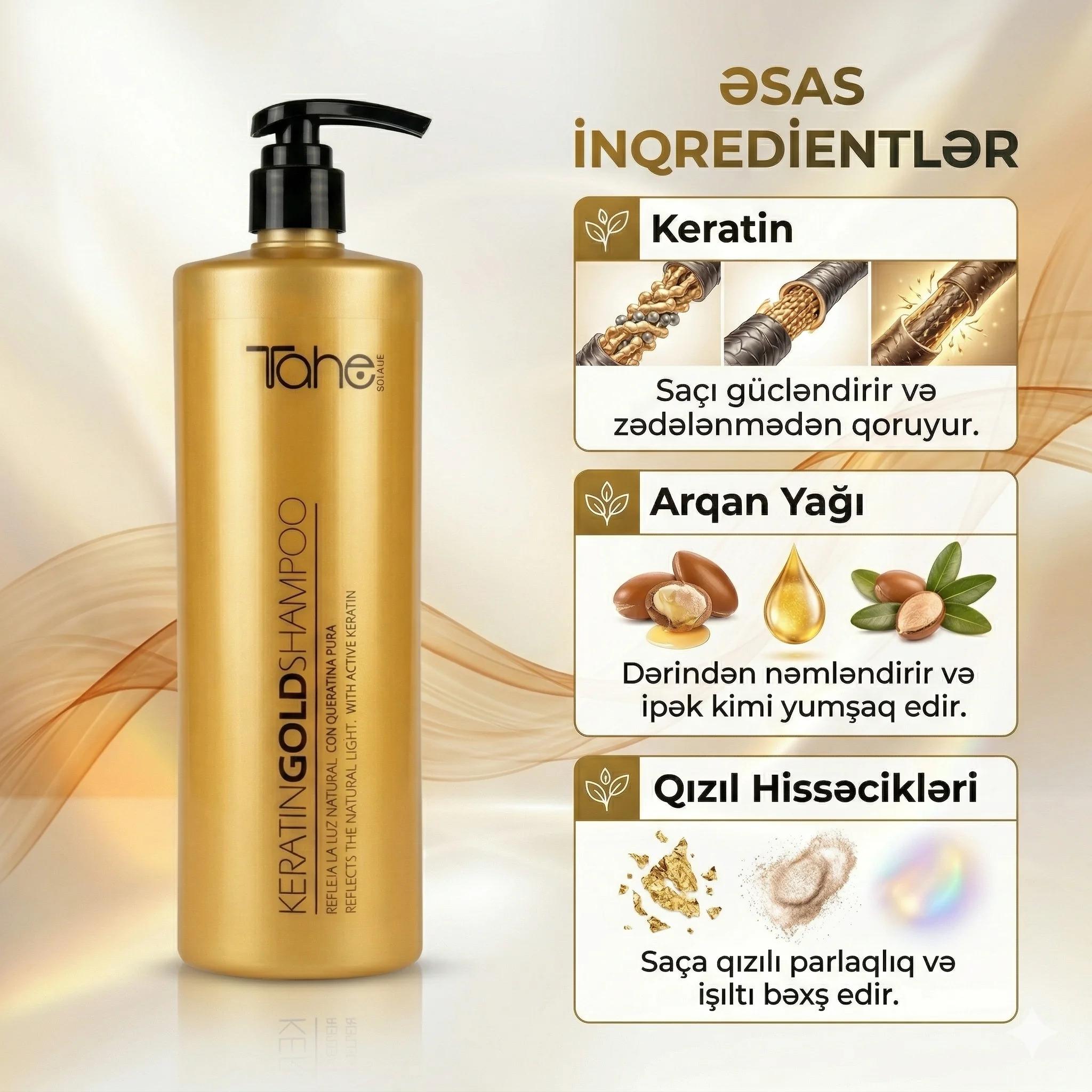 Tahe Keratin Gold Shampoo 1000ml - миниатюра 3