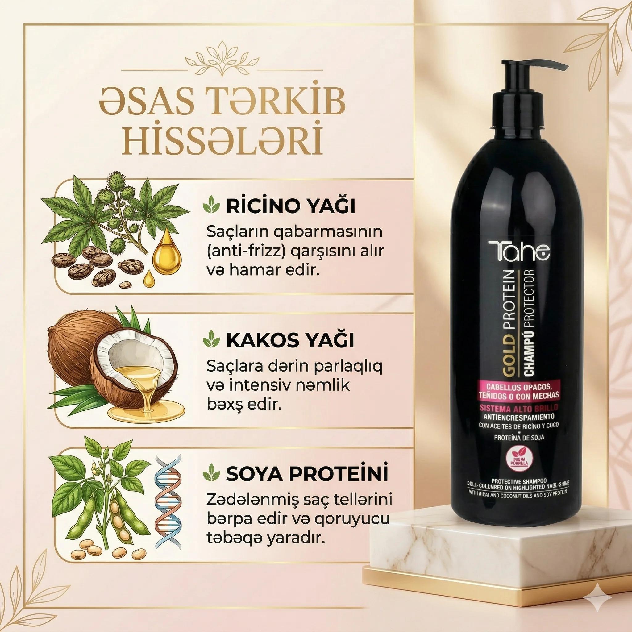 Tahe Gold Protein Shampoo Protector 1000ml - миниатюра 3