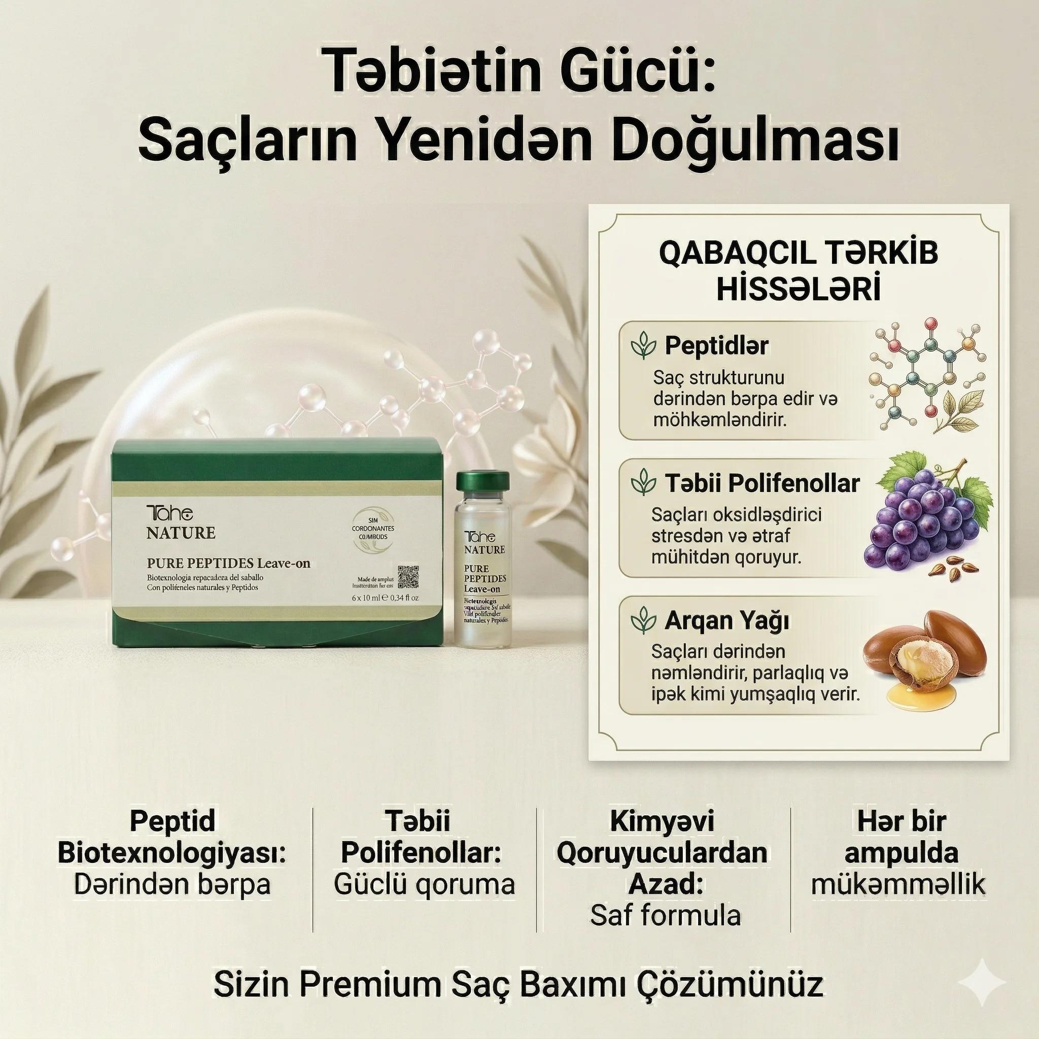 Saç üçün ampul Tahe Nature Pure Peptides Leave-On 6 əd x 10 ml - миниатюра 3