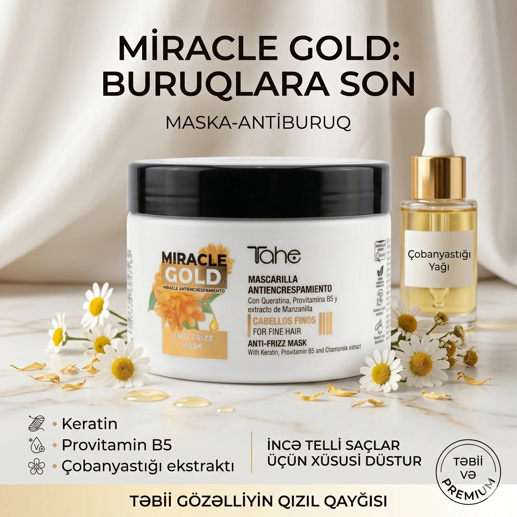 Tahe Miracle Gold Anti-Frizz Mask For Thick Hair 300ml - миниатюра 2