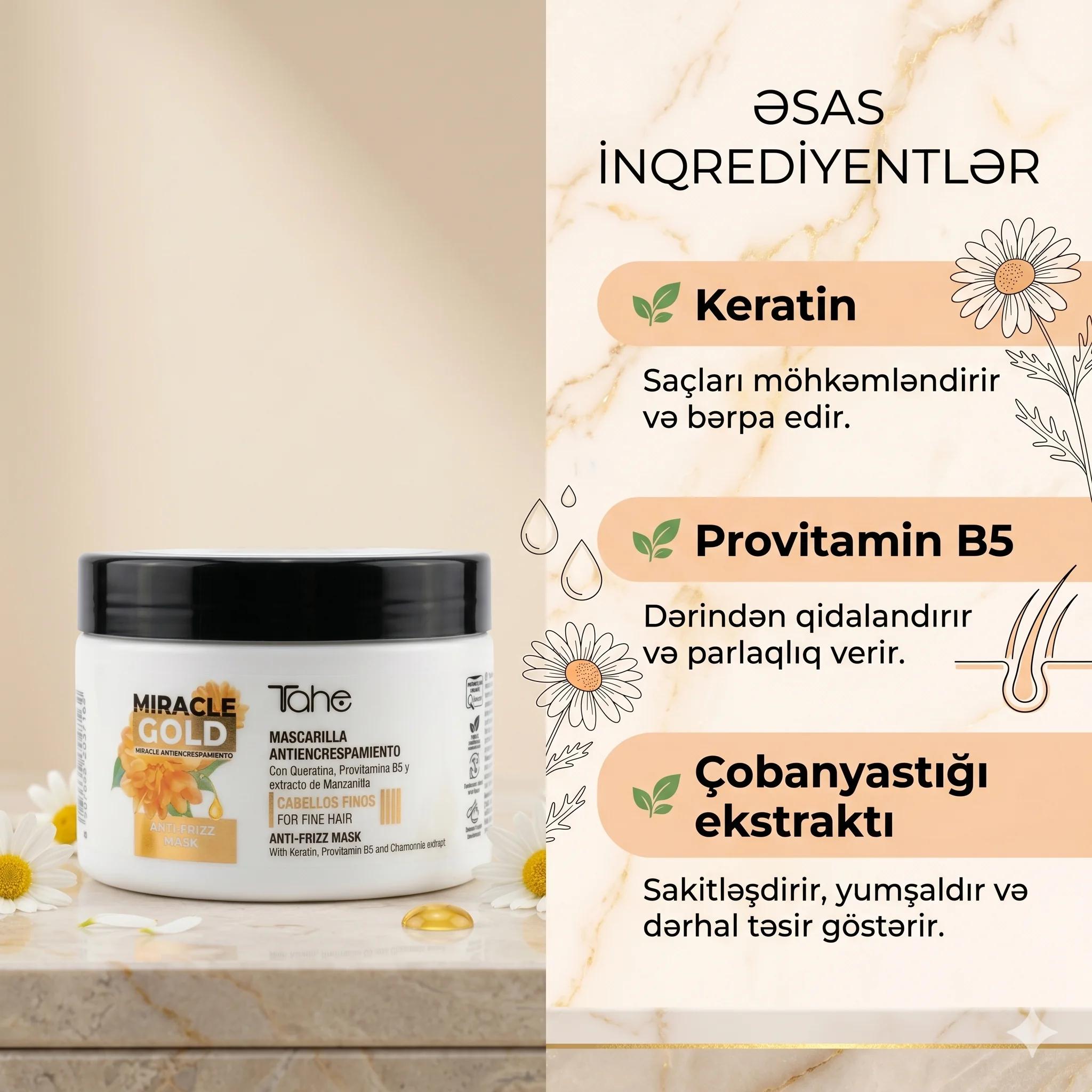 Tahe Miracle Gold Anti-Frizz Mask For Thick Hair 300ml - миниатюра 3