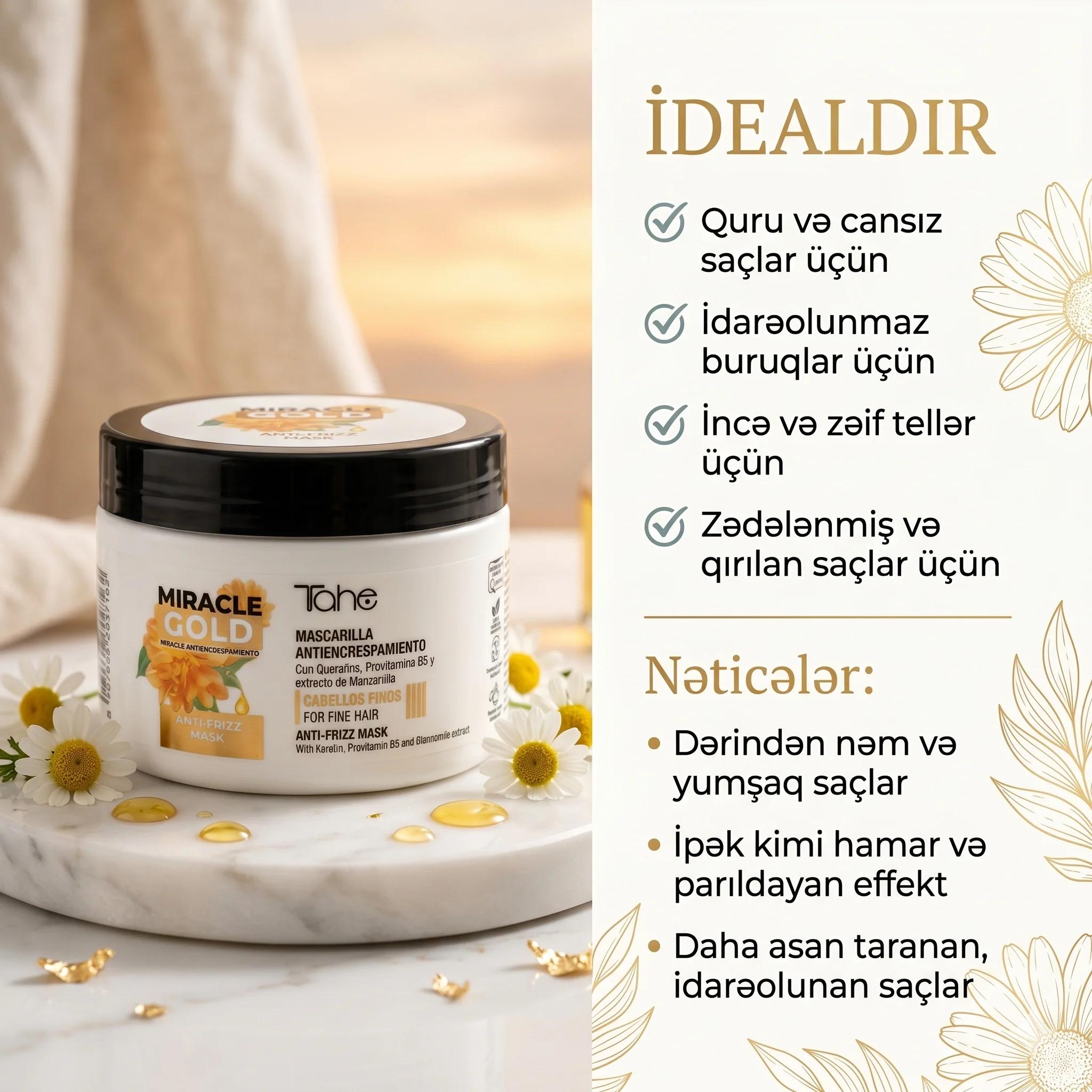 Tahe Miracle Gold Anti-Frizz Mask For Thick Hair 300ml - миниатюра 4
