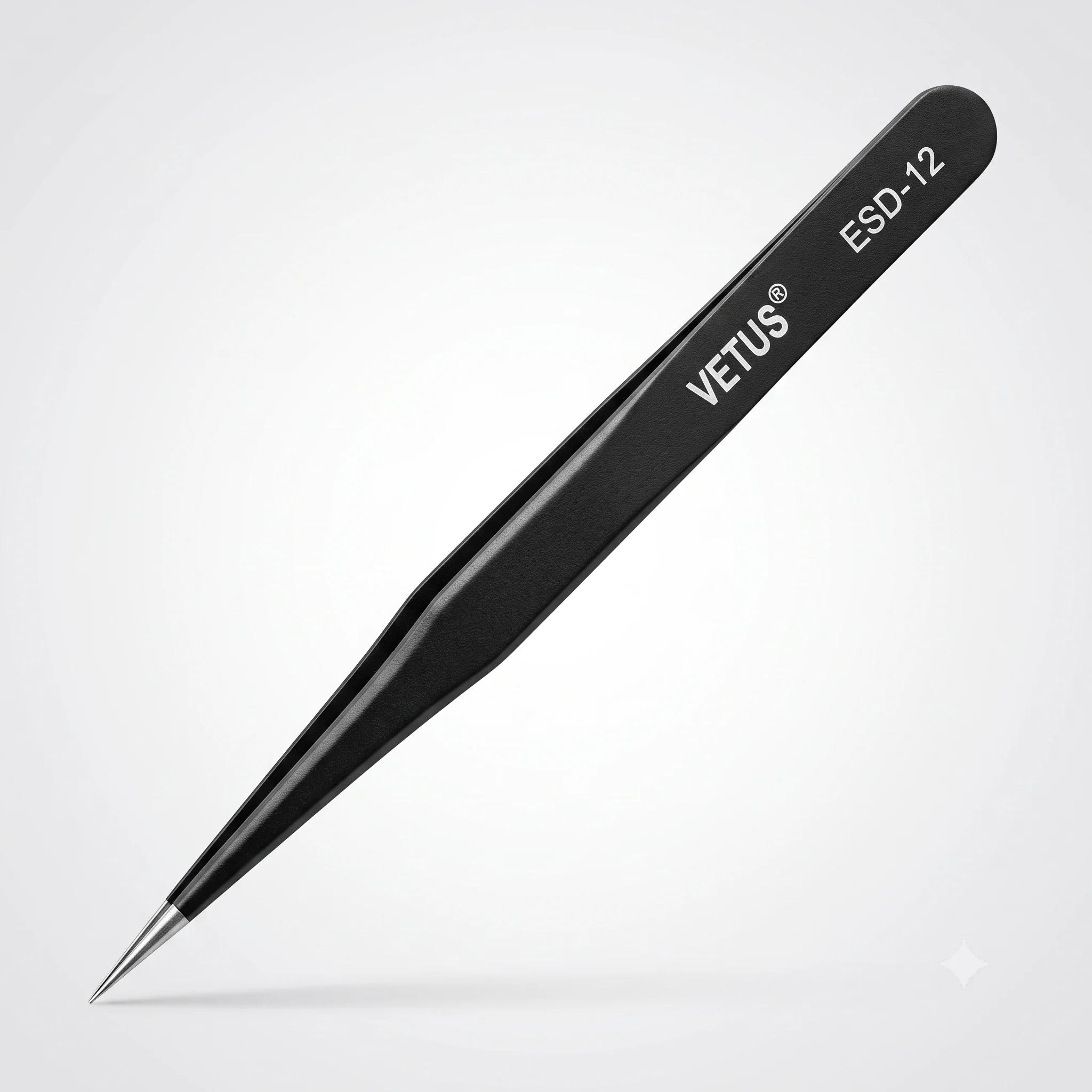 Пинцет VETUS ESD-12 Black прямой 132 мм - изображение 1