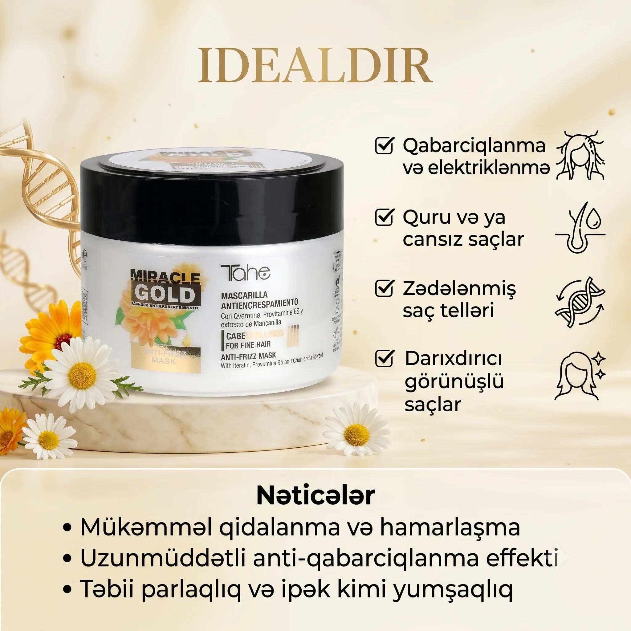Tahe Miracle Gold Anti-Frizz Mask For Fine Hair 300ml - миниатюра 4