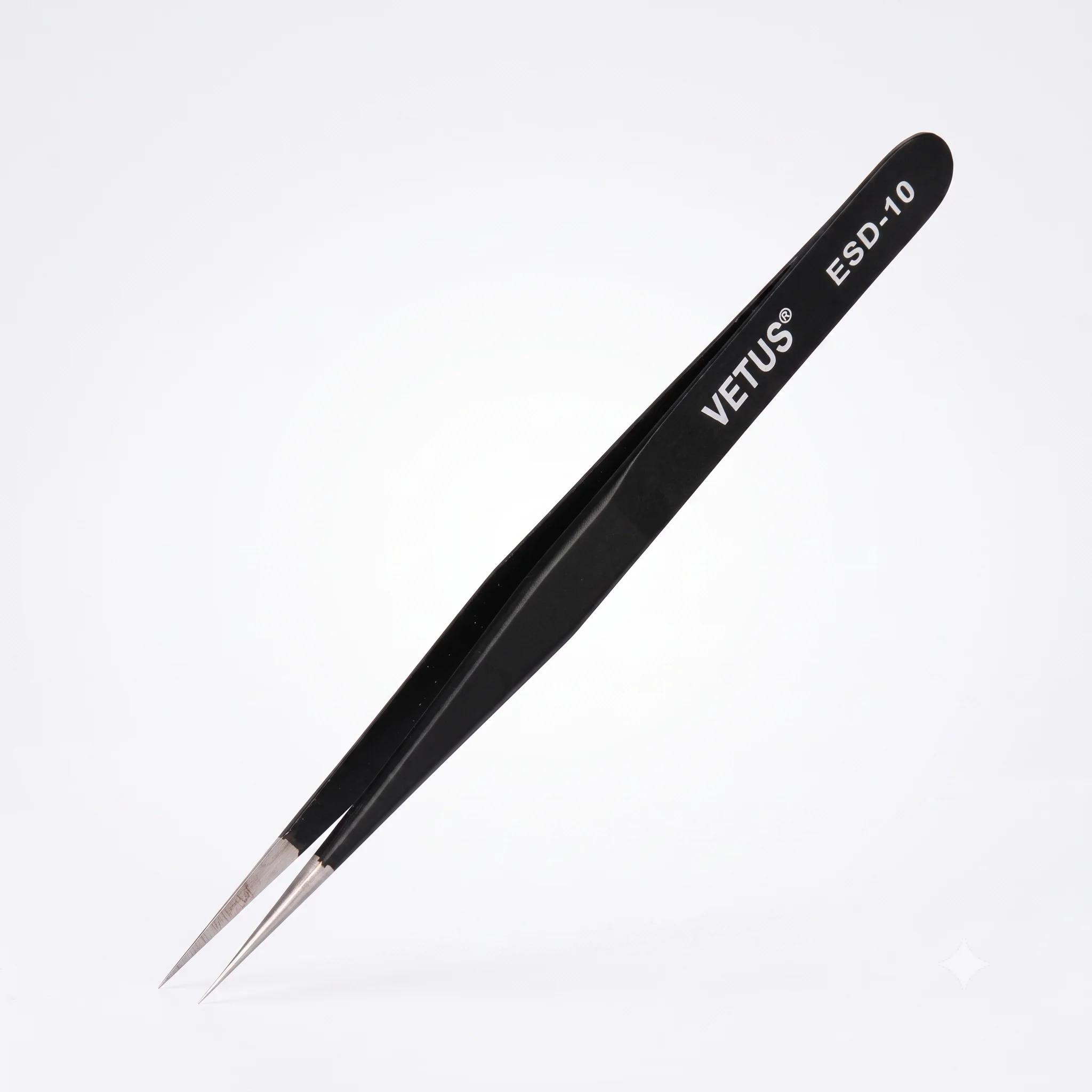 Пинцет VETUS ESD-10 Black прямой 110 мм - изображение 1