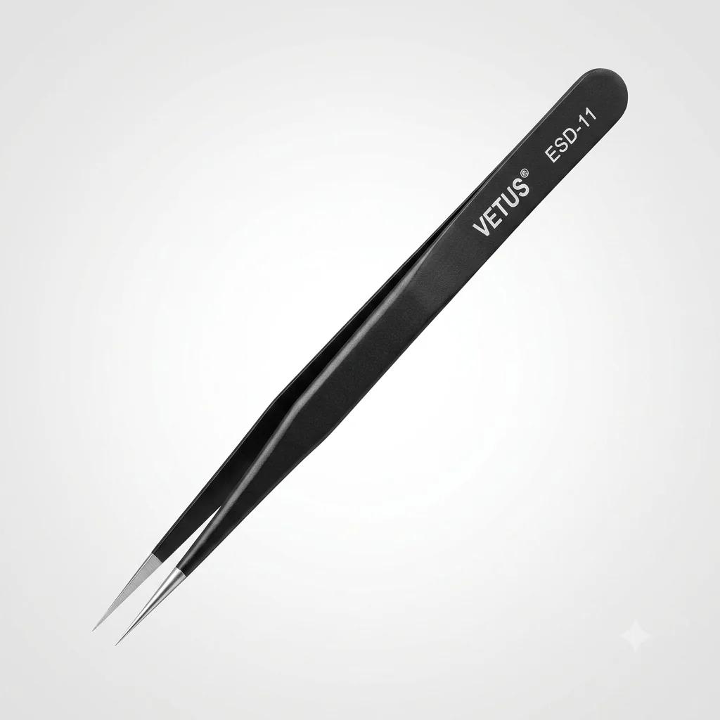 Пинцет VETUS ESD-11 Black прямой 138 мм - изображение 1