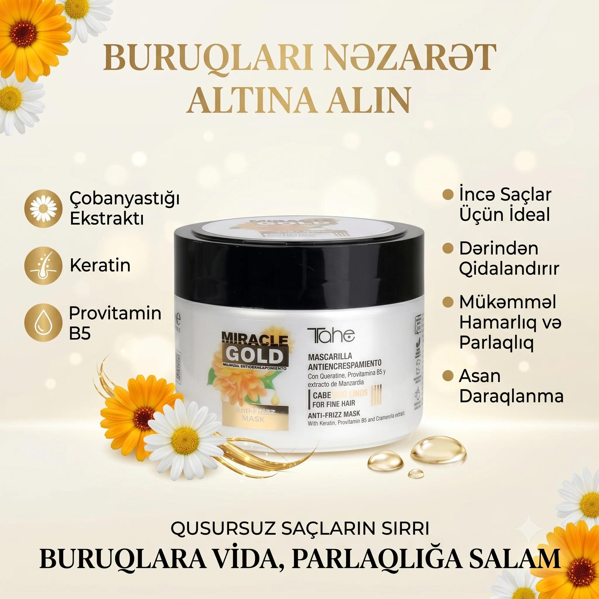 Tahe Miracle Gold Anti-Frizz Mask For Fine Hair 300ml - миниатюра 2
