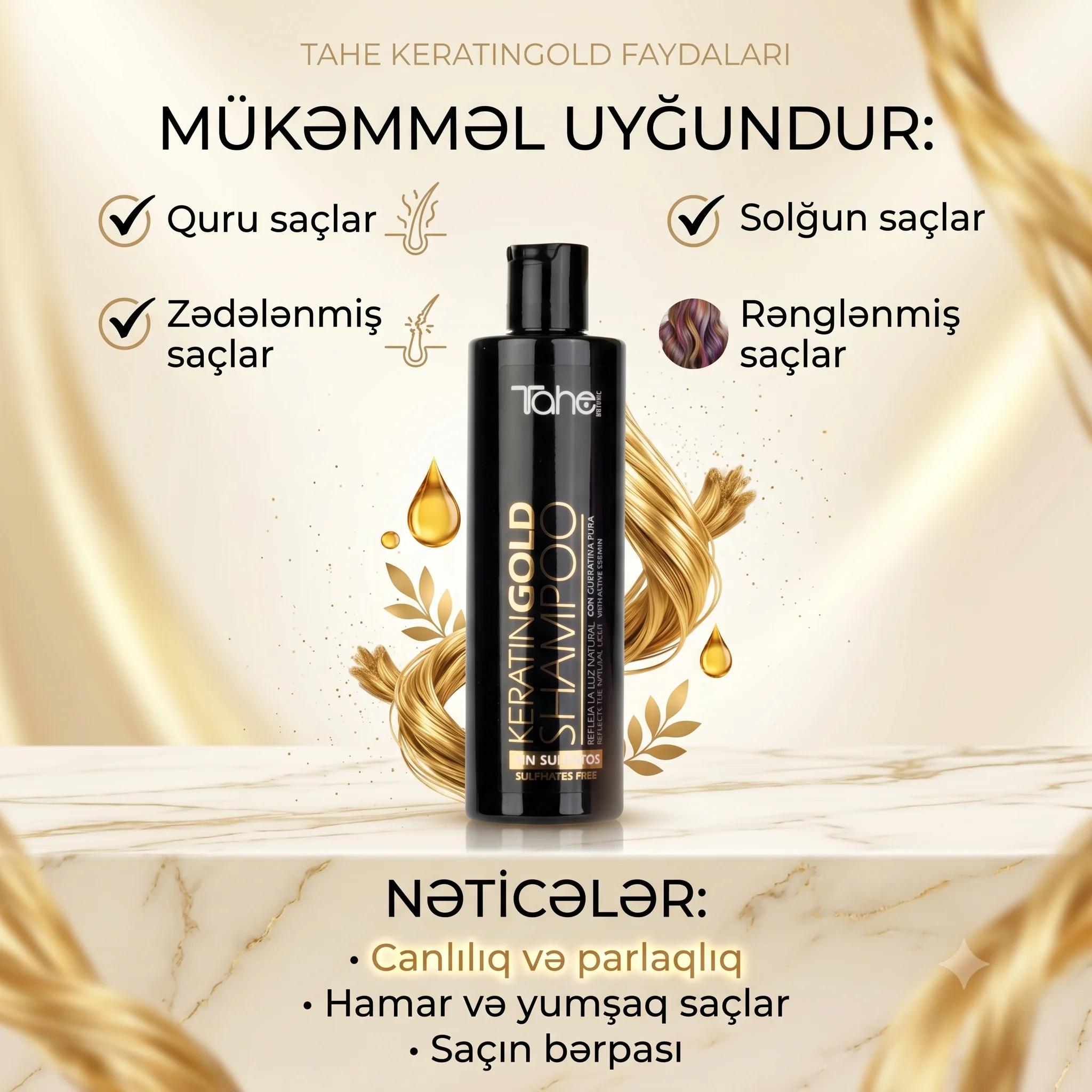 Tahe Keratin Gold Shampoo 300 ml - миниатюра 4