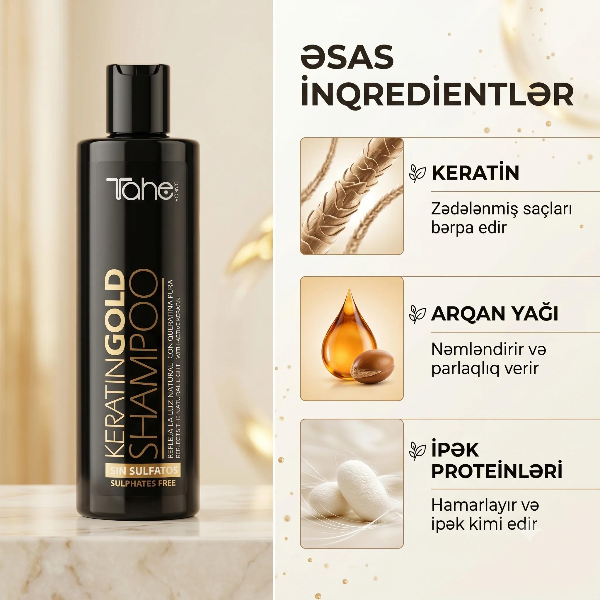 Tahe Keratin Gold Shampoo 300 ml - миниатюра 3